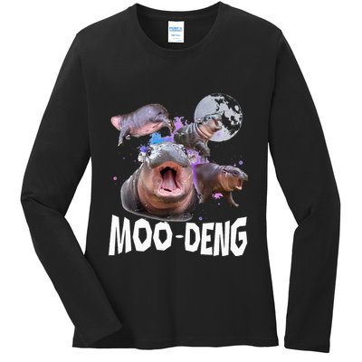 Famous Baby Pygmy Hippo Moo Deng Ladies Long Sleeve Shirt
