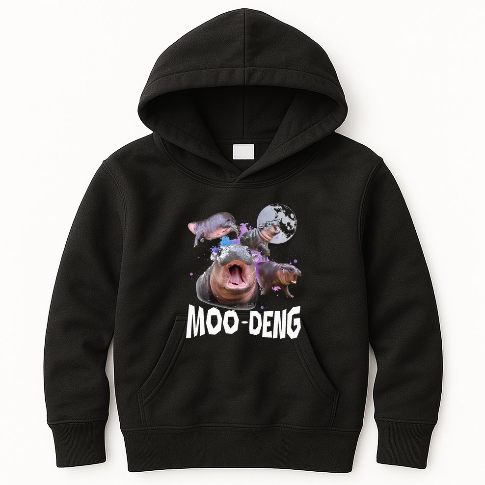 Famous Baby Pygmy Hippo Moo Deng Kids Hoodie