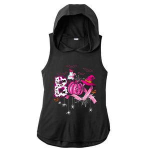 Funny Boo Pumpkin Witch Pink Ribbon Breast Cancer Halloween Ladies PosiCharge Tri-Blend Wicking Draft Hoodie Tank