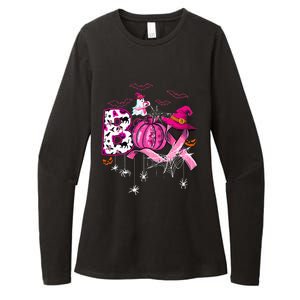 Funny Boo Pumpkin Witch Pink Ribbon Breast Cancer Halloween Womens CVC Long Sleeve Shirt