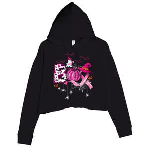 Funny Boo Pumpkin Witch Pink Ribbon Breast Cancer Halloween Crop Fleece Hoodie