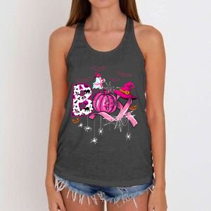 Funny Boo Pumpkin Witch Pink Ribbon Breast Cancer Halloween Women's Knotted Racerback Tank