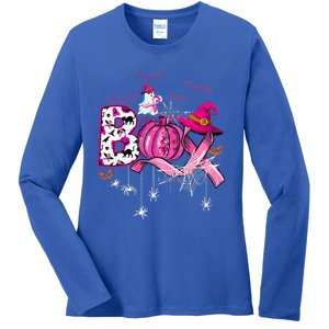 Funny Boo Pumpkin Witch Pink Ribbon Breast Cancer Halloween Ladies Long Sleeve Shirt