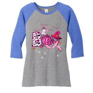 Funny Boo Pumpkin Witch Pink Ribbon Breast Cancer Halloween Women's Tri-Blend 3/4-Sleeve Raglan Shirt