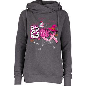 Funny Boo Pumpkin Witch Pink Ribbon Breast Cancer Halloween Womens Funnel Neck Pullover Hood