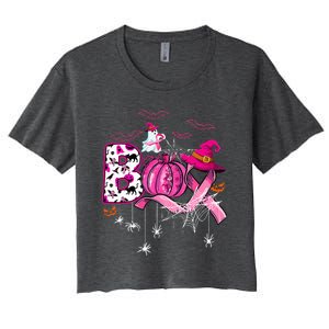 Funny Boo Pumpkin Witch Pink Ribbon Breast Cancer Halloween Women's Crop Top Tee