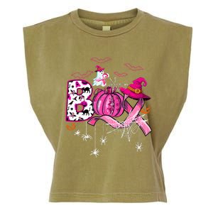 Funny Boo Pumpkin Witch Pink Ribbon Breast Cancer Halloween Garment-Dyed Women's Muscle Tee