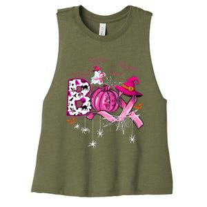 Funny Boo Pumpkin Witch Pink Ribbon Breast Cancer Halloween Women's Racerback Cropped Tank