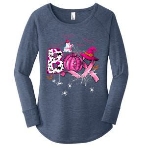 Funny Boo Pumpkin Witch Pink Ribbon Breast Cancer Halloween Women's Perfect Tri Tunic Long Sleeve Shirt