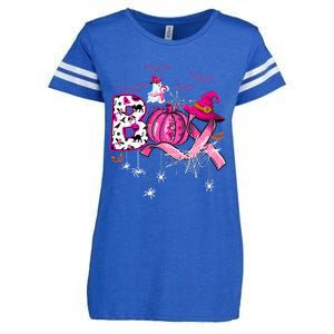 Funny Boo Pumpkin Witch Pink Ribbon Breast Cancer Halloween Enza Ladies Jersey Football T-Shirt