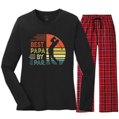 Funny Best Papa By Par Fathers Day Golf Grandpa Women's Long Sleeve Flannel Pajama Set 