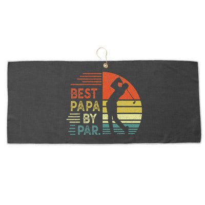 Funny Best Papa By Par Fathers Day Golf Grandpa Large Microfiber Waffle Golf Towel