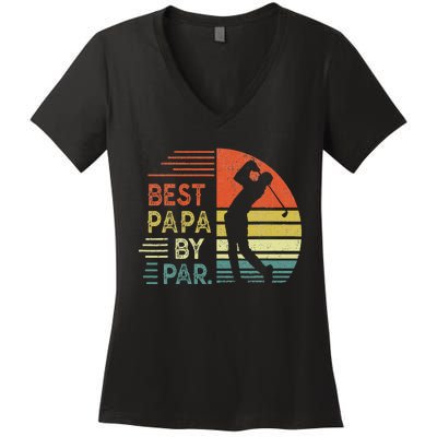 Funny Best Papa By Par Fathers Day Golf Grandpa Women's V-Neck T-Shirt