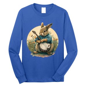 Funny Bunny Playing Banjo Guitar Music Rabbit Easter Long Sleeve Shirt