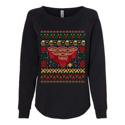 Funny Beer Pong Ugly Christmas Sweater Gift Womens California Wash Sweatshirt