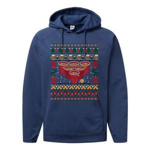 Funny Beer Pong Ugly Christmas Sweater Gift Performance Fleece Hoodie