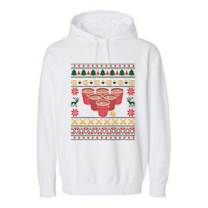 Funny Beer Pong Ugly Christmas Sweater Gift Garment-Dyed Fleece Hoodie