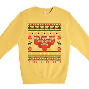 Funny Beer Pong Ugly Christmas Sweater Gift Premium Crewneck Sweatshirt