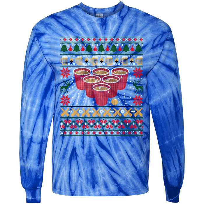 Funny Beer Pong Ugly Christmas Sweater Gift Tie-Dye Long Sleeve Shirt