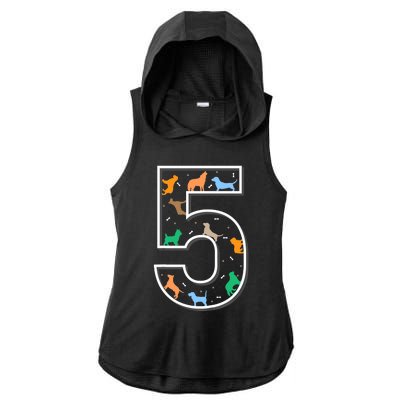 Fifth Birthday Puppy 5 Year Old Birthday Dog Ladies PosiCharge Tri-Blend Wicking Draft Hoodie Tank