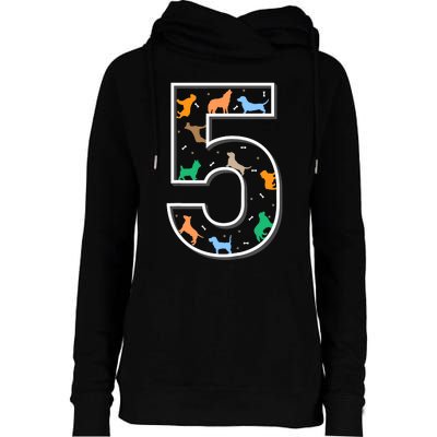 Fifth Birthday Puppy 5 Year Old Birthday Dog Womens Funnel Neck Pullover Hood