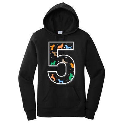 Fifth Birthday Puppy 5 Year Old Birthday Dog Women's Pullover Hoodie