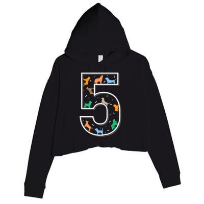 Fifth Birthday Puppy 5 Year Old Birthday Dog Crop Fleece Hoodie