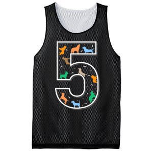 Fifth Birthday Puppy 5 Year Old Birthday Dog Mesh Reversible Basketball Jersey Tank