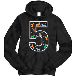 Fifth Birthday Puppy 5 Year Old Birthday Dog Tie Dye Hoodie