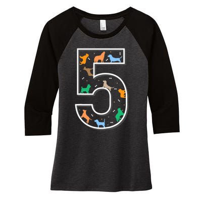 Fifth Birthday Puppy 5 Year Old Birthday Dog Women's Tri-Blend 3/4-Sleeve Raglan Shirt