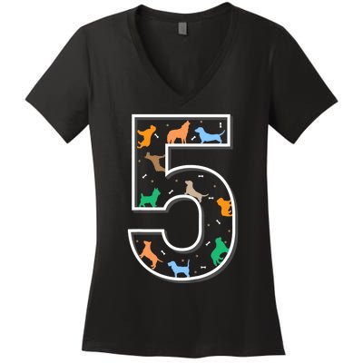 Fifth Birthday Puppy 5 Year Old Birthday Dog Women's V-Neck T-Shirt