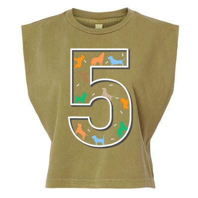 Fifth Birthday Puppy 5 Year Old Birthday Dog Garment-Dyed Women's Muscle Tee