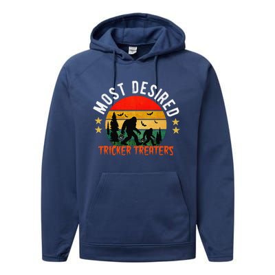 Funny Bigfoot Pumpkin Halloween Vintage Trick Or Treat Gift Performance Fleece Hoodie