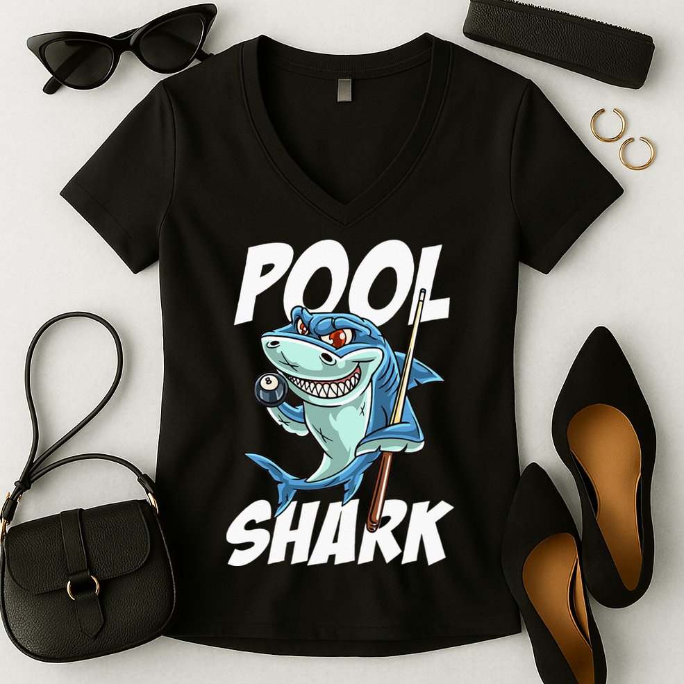 Funny Billiards Pool Shark Snooker Hall Joke Billiard Women's V-Neck T-Shirt