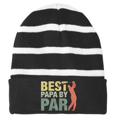 Funny Best Papa By Par Fathers Day Golf Gift Grandpa Striped Beanie with Solid Band