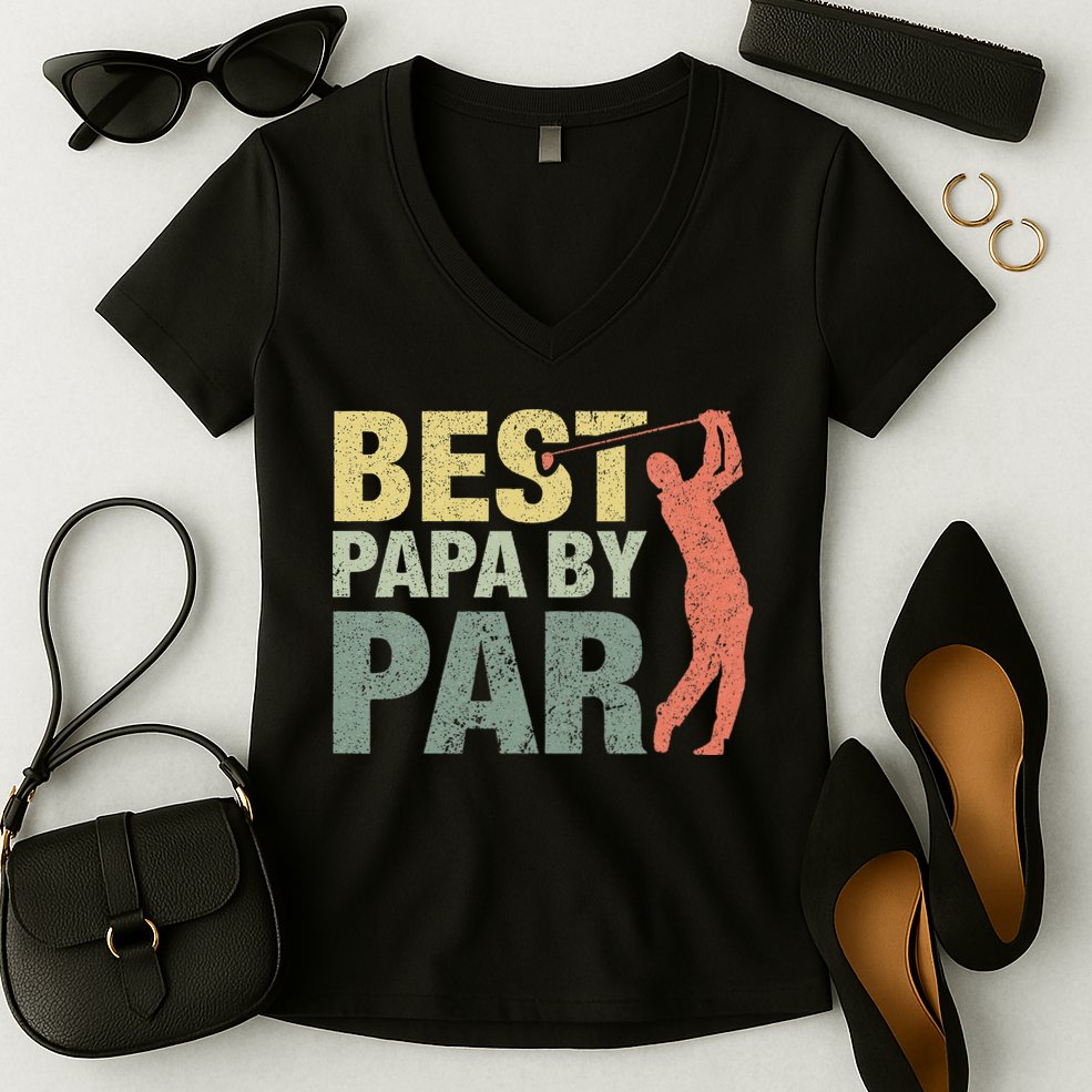 Funny Best Papa By Par Fathers Day Golf Gift Grandpa Women's V-Neck T-Shirt