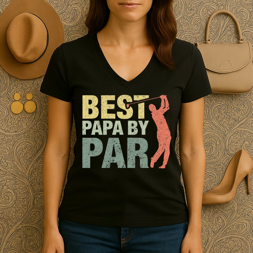 Funny Best Papa By Par Fathers Day Golf Gift Grandpa Women's V-Neck T-Shirt