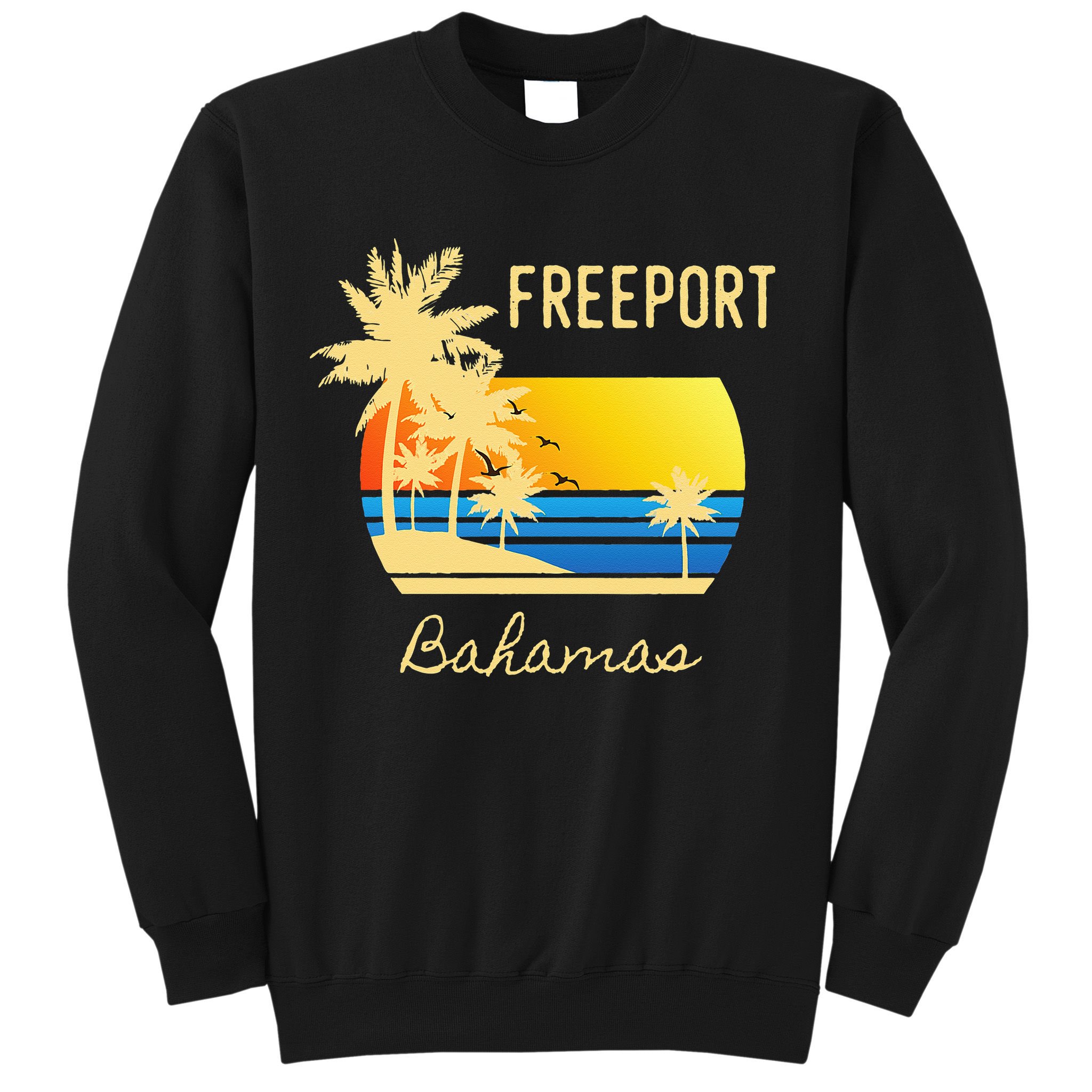Freeport Bahamas Palm Tree Beach Retro Cool Sunset Surf Sweatshirt