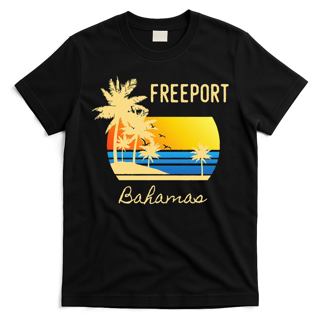Freeport Bahamas Palm Tree Beach Retro Cool Sunset Surf T-Shirt