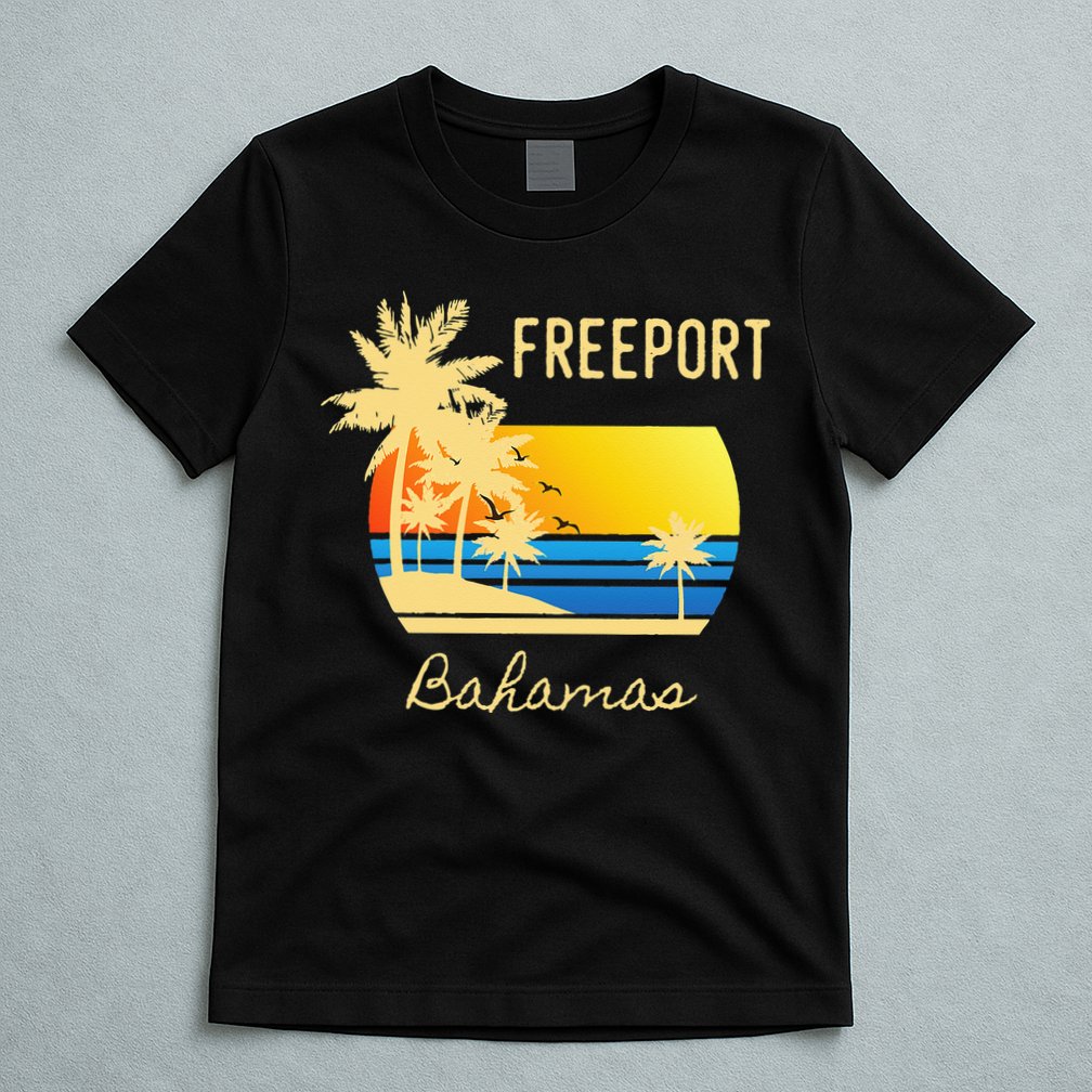 Freeport Bahamas Palm Tree Beach Retro Cool Sunset Surf T-Shirt
