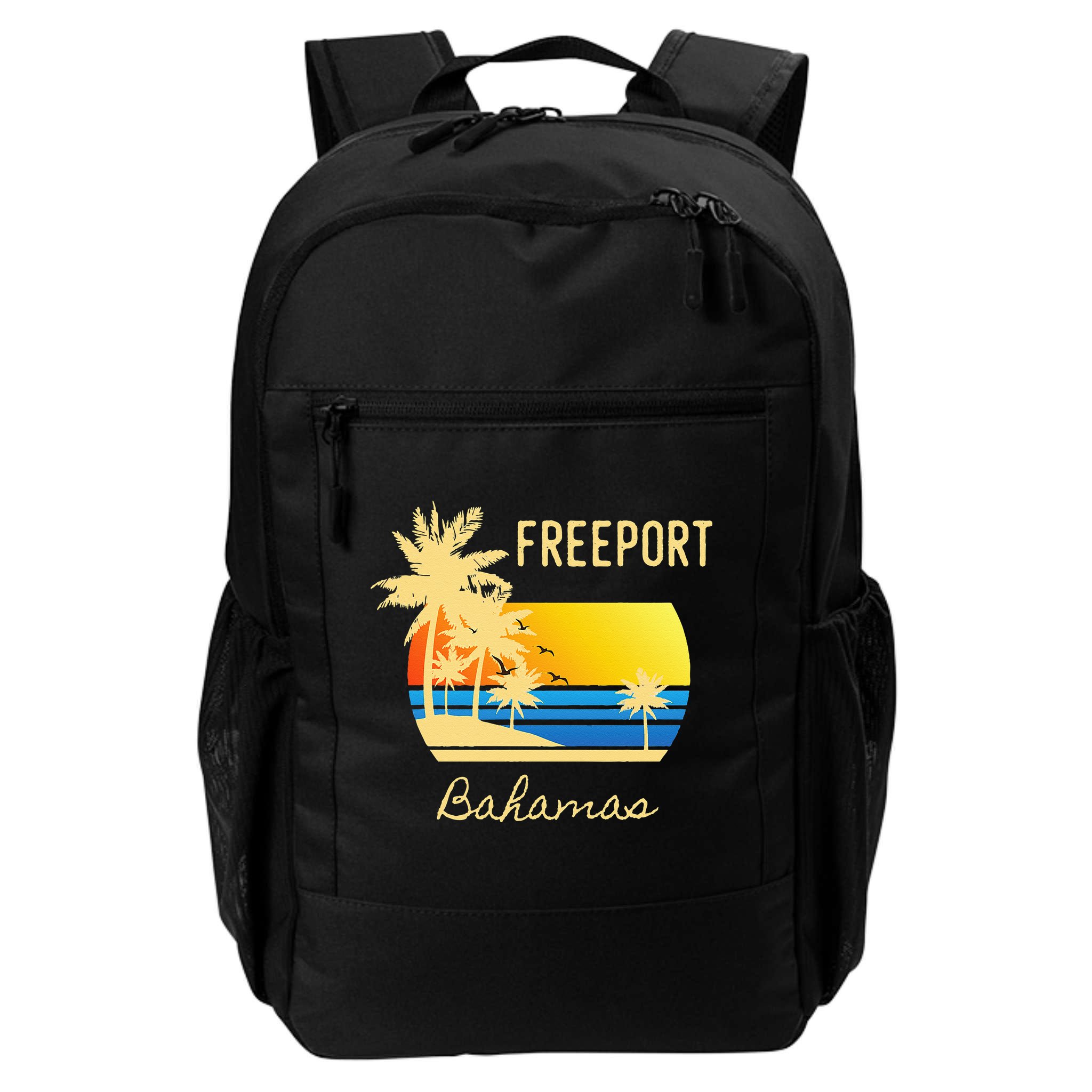 Freeport Bahamas Palm Tree Beach Retro Cool Sunset Surf Backpack