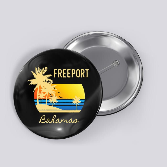 Freeport Bahamas Palm Tree Beach Retro Cool Sunset Surf Button