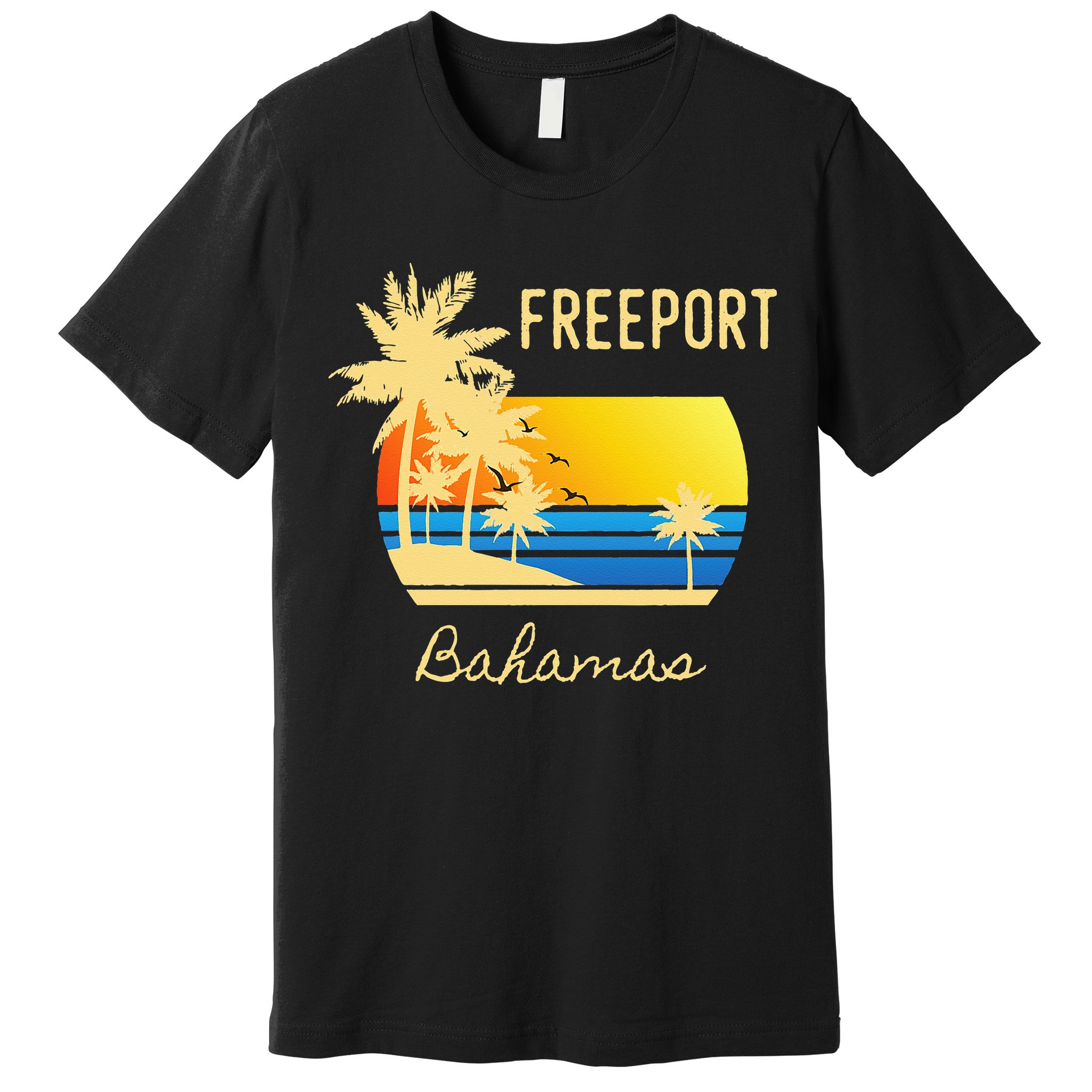 Freeport Bahamas Palm Tree Beach Retro Cool Sunset Surf Premium T-Shirt