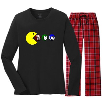 Funny Billiards Player Lover Snooker Gift Women's Long Sleeve Flannel Pajama Set 