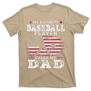 Favorite Baseball Player Calls Me Dad USA Flag Fathers Day Gift T-Shirt