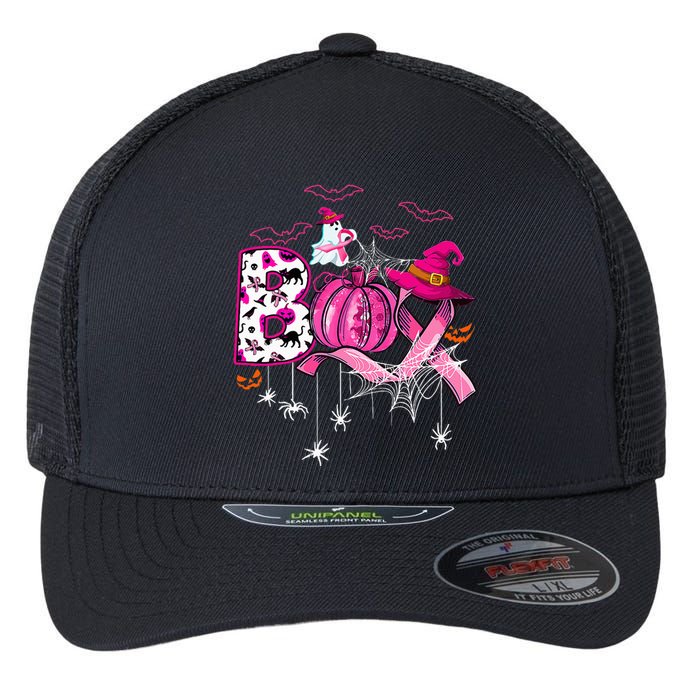 Funny Boo Pumpkin Witch Pink Ribbon Breast Cancer Halloween Flexfit Unipanel Trucker Cap