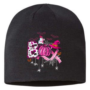 Funny Boo Pumpkin Witch Pink Ribbon Breast Cancer Halloween Sustainable Beanie