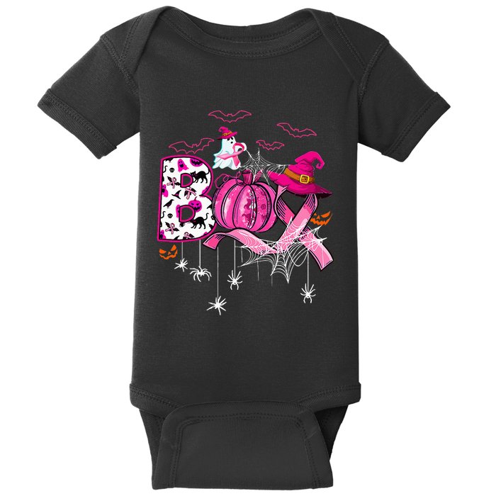 Funny Boo Pumpkin Witch Pink Ribbon Breast Cancer Halloween Baby Bodysuit