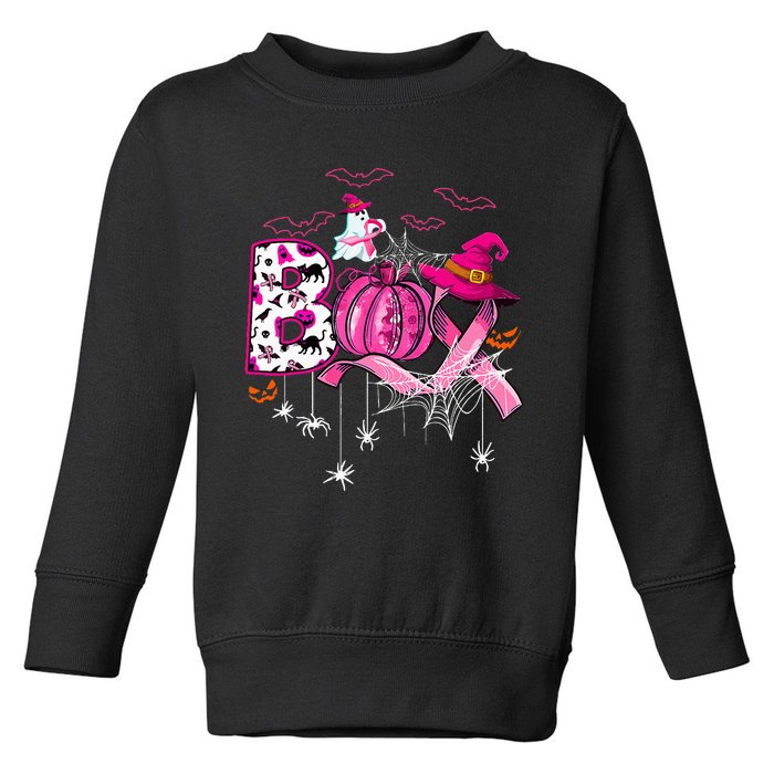 Funny Boo Pumpkin Witch Pink Ribbon Breast Cancer Halloween Toddler Sweatshirt