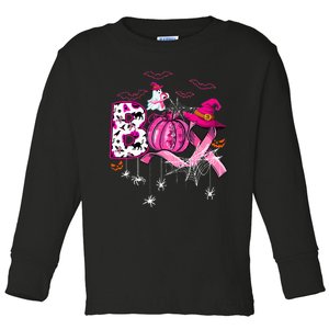 Funny Boo Pumpkin Witch Pink Ribbon Breast Cancer Halloween Toddler Long Sleeve Shirt